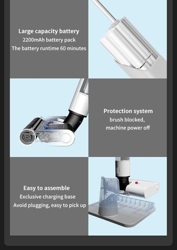 Balai à franges électrique sans fil pour nettoyage de sol humide et sec Brosse roulante autonettoyante – Image 5